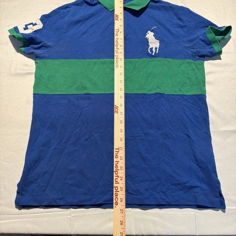 Polo Ralph Lauren Golf Shirt Mens‎ Large Blue Green Custom Slim Fit Big Pony #3